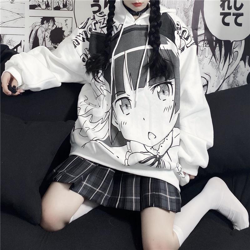 

Autumn Korean High Street Harajuku Hoodies White Women Japan Girls Korea Loose Fashion Hooded Special Printed Sweatshirts Women