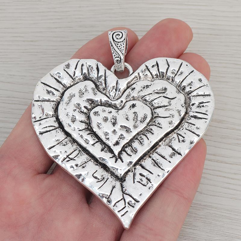 

Pendant Necklaces X Tibetan Silver Large Hammered Love Heart Charms Pendants For Necklace Jewelry Making Findings 69x65mmPendant