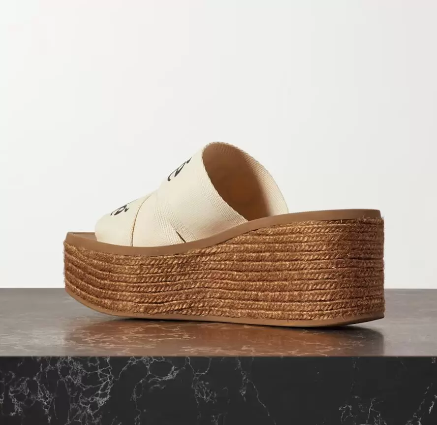 

Top Luxury Woody Canvas Platform Espadrille Sandals Shoes Letter Print Slides Cross Weave Wedges Comfortable Slides Walking Slippers EU35-42, As pic 4