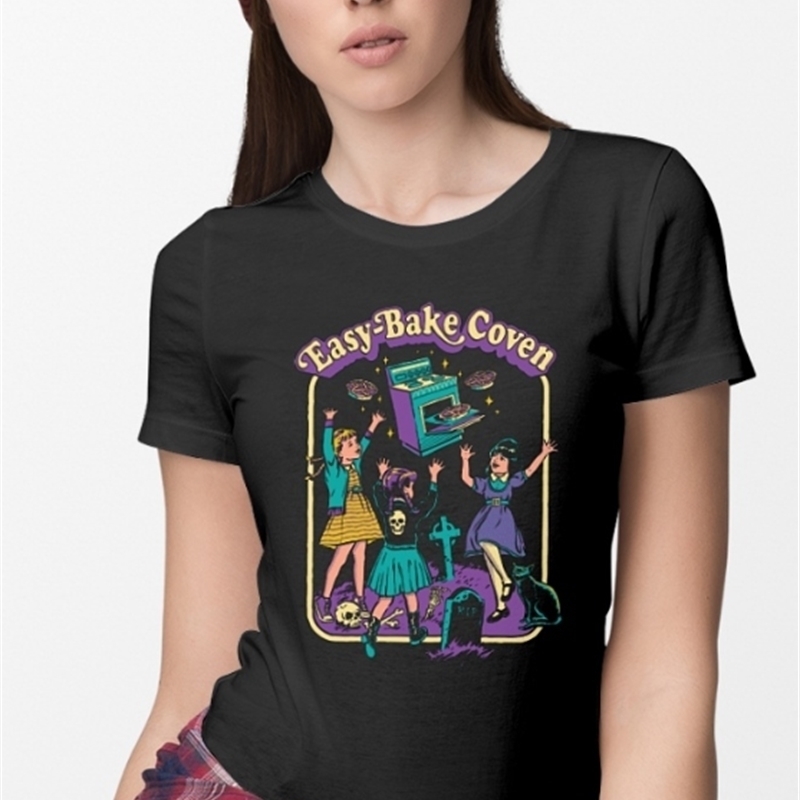 

Hillbilly Casual Short Sleeve Black Tshirts Punk Print Easy Bake Coven Womens Tees & Tops Female Summer Plus Tees Shirts Y200109