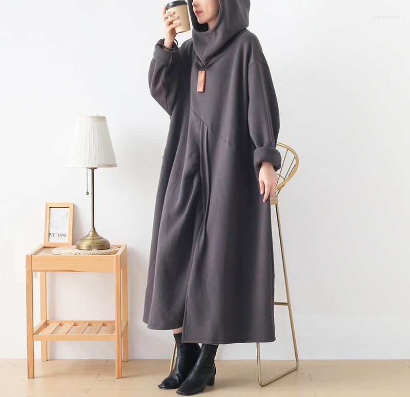 

Casual Dresses FairyNatural Ladies Hooded Thick Sweatshirts Solid Color Patchwork 2022 Winter Warm Women Loose Hoodies Pullovers, Black
