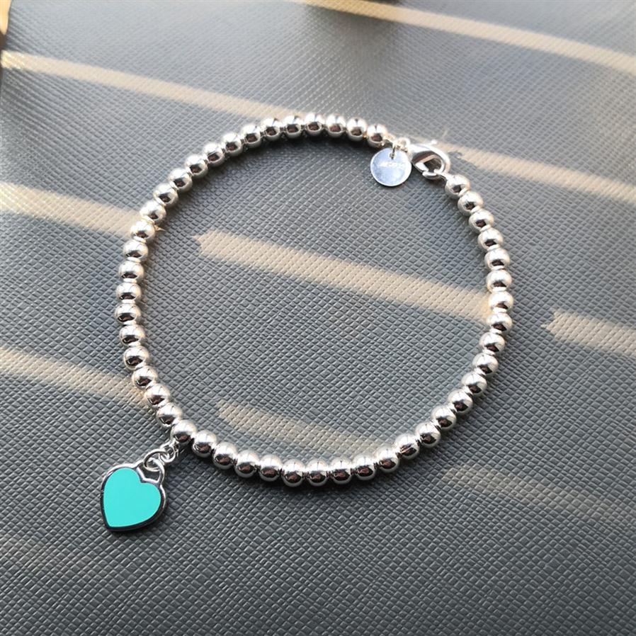 

Ms S925 pure silver enamel classic heart-shaped tags 4 m bead bracelet with America and Europe pop woman holiday gifts241Y
