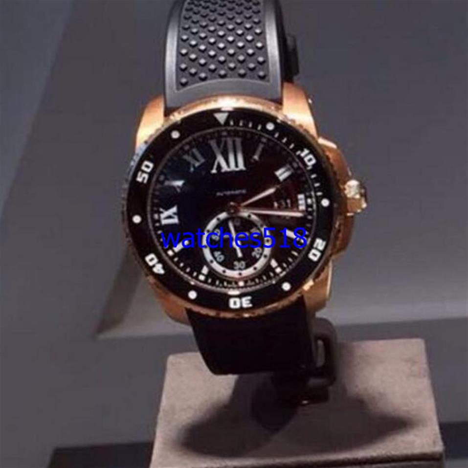 

New Mens Watces Automatic 6 DIVER Two Tone Rose Gold Rubber Strap CALIBRE DIVER'S Watch Mechanical Men Wristwatches xxx267V, Black