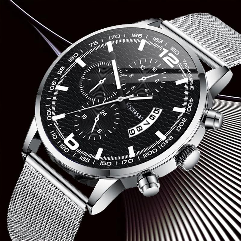 

Wristwatches Men Watch Luxury Fashion Casual Calendar Clock Silver Business Stainless Steel Mesh Belt Quartz For Man Relogio Masculino, As shown 14