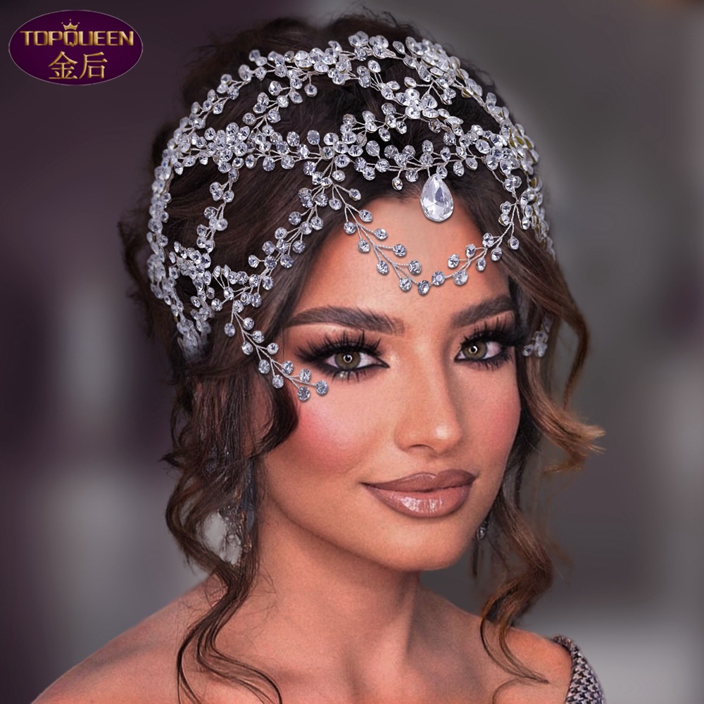 

Silver Forehead Crystal Tiara Baroque Crystal Bridal Headwear Crown Rhinestone with Wedding Jewelry Hair Accessories Bridal Crowns Headpieces HP471
