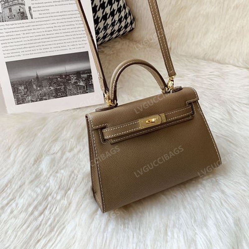 

Luxury Designer Crossbody Bag 2022 New Fashion Kellies 2nd Generation Mini Khaki 19/22cm Fashion Ladies One Shoulder Leather Metal Accessories Silk Scarf, Box