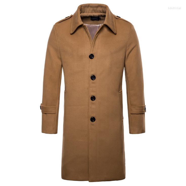 

Men' Wool & Blends Europe/US Size Brand Woolen Coat Men Fashion Long Trench England Style Blend Single Breasted Jacket Male Overcoats Kend2, Black