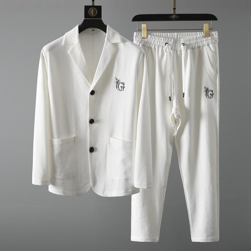 

Men's Tracksuits Spring And Autumn Casual Suit Men's British Style Handsome Flat Lapel Slim Embroidery Long Sleeve WearMen's, Black