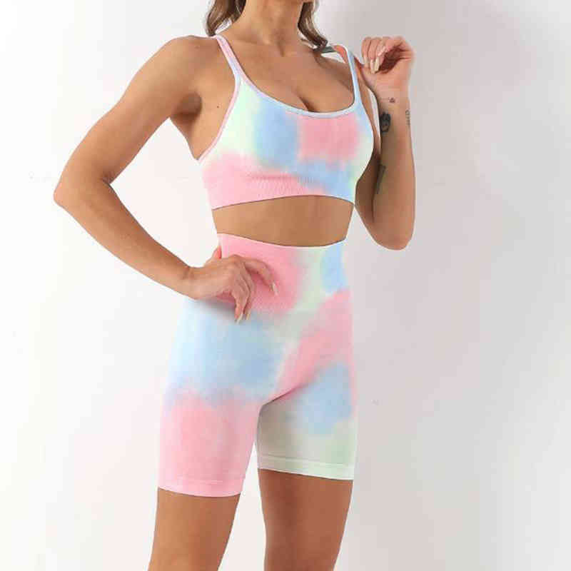 

Underwear Women Set Sports Tie-dye Sling Bra No Steel Ring Super Elastic Running Workout Outfit Fitness Clothing Sports Suits T220725, Yellow set