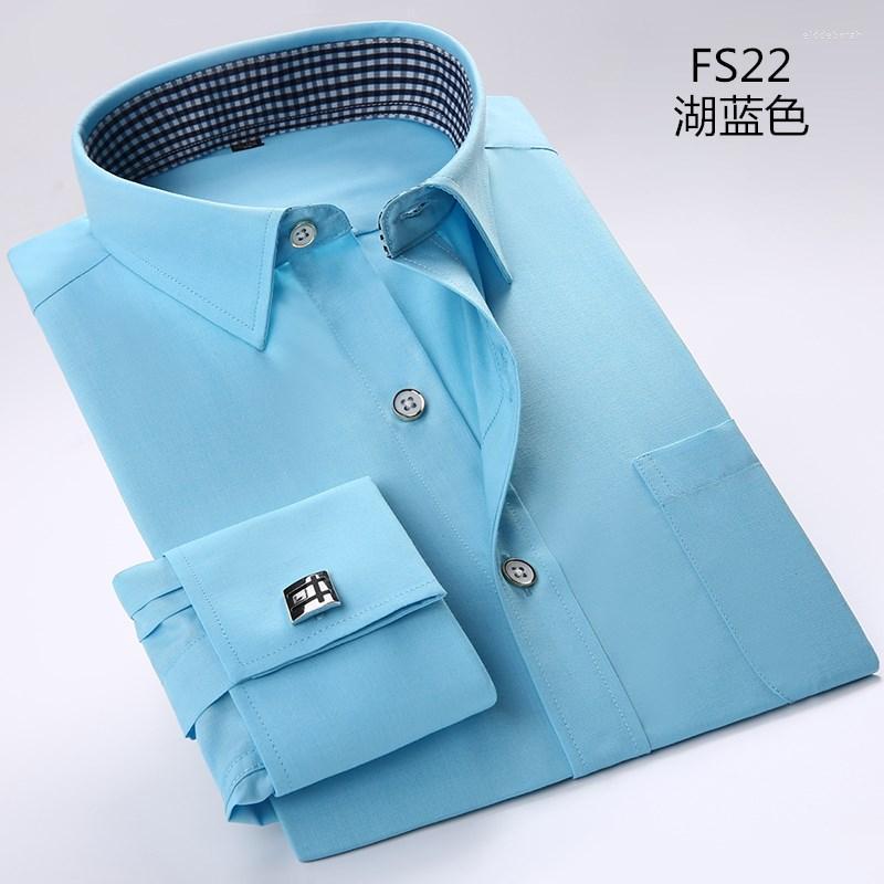 

Men's Dress Shirts French Style Shirt Men's Long-Sleeved Business Leisure Professional Workwear Lake Blue Suit CufflinksMen's Eldd22, B10