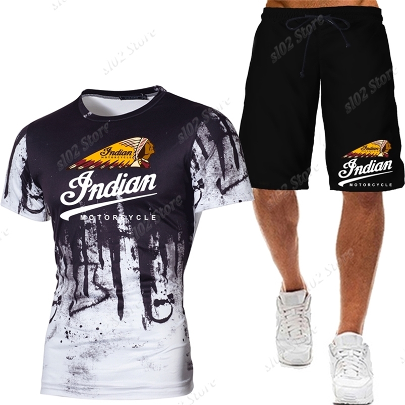 

Men's Indian Skull Camouflage Printed Short Sleeve Tees/Suits Plus Size Men Sportwear Motorcycle Racing T-shirt Shorts Tracksuit 220518, Tees-red-1