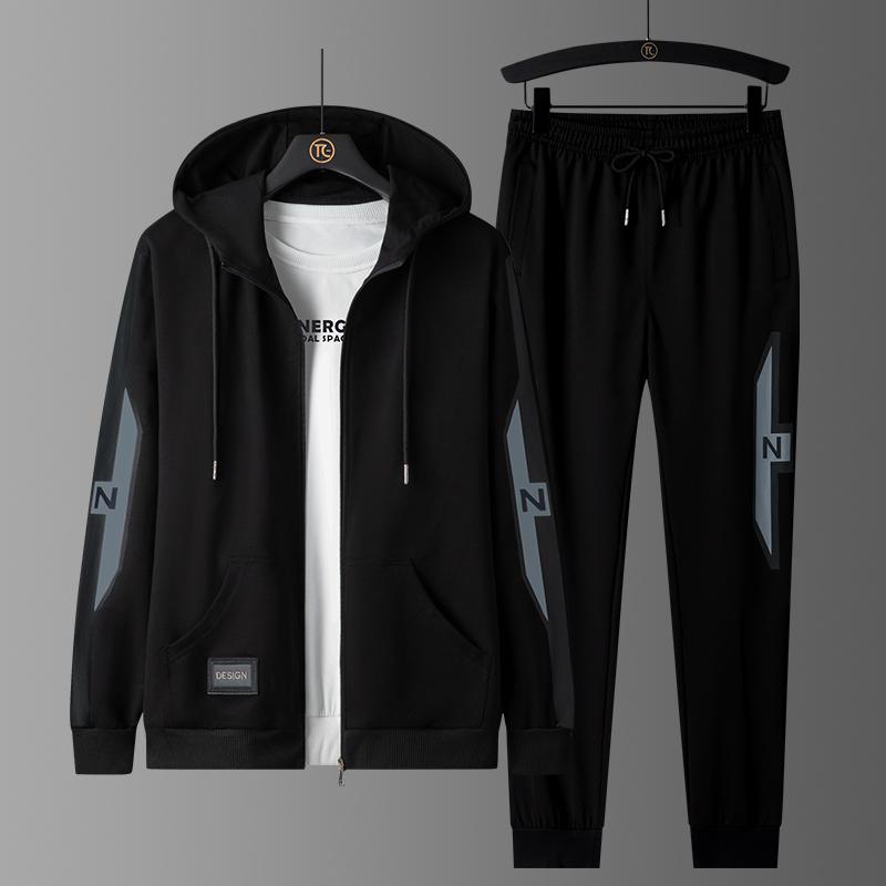 Men's Tracksuits Suit Thin Jacket Trousers Loose Cardigan Stitching Casual Trend Hooded Sweater Sports Male Large Size L-8XL-image-762296952