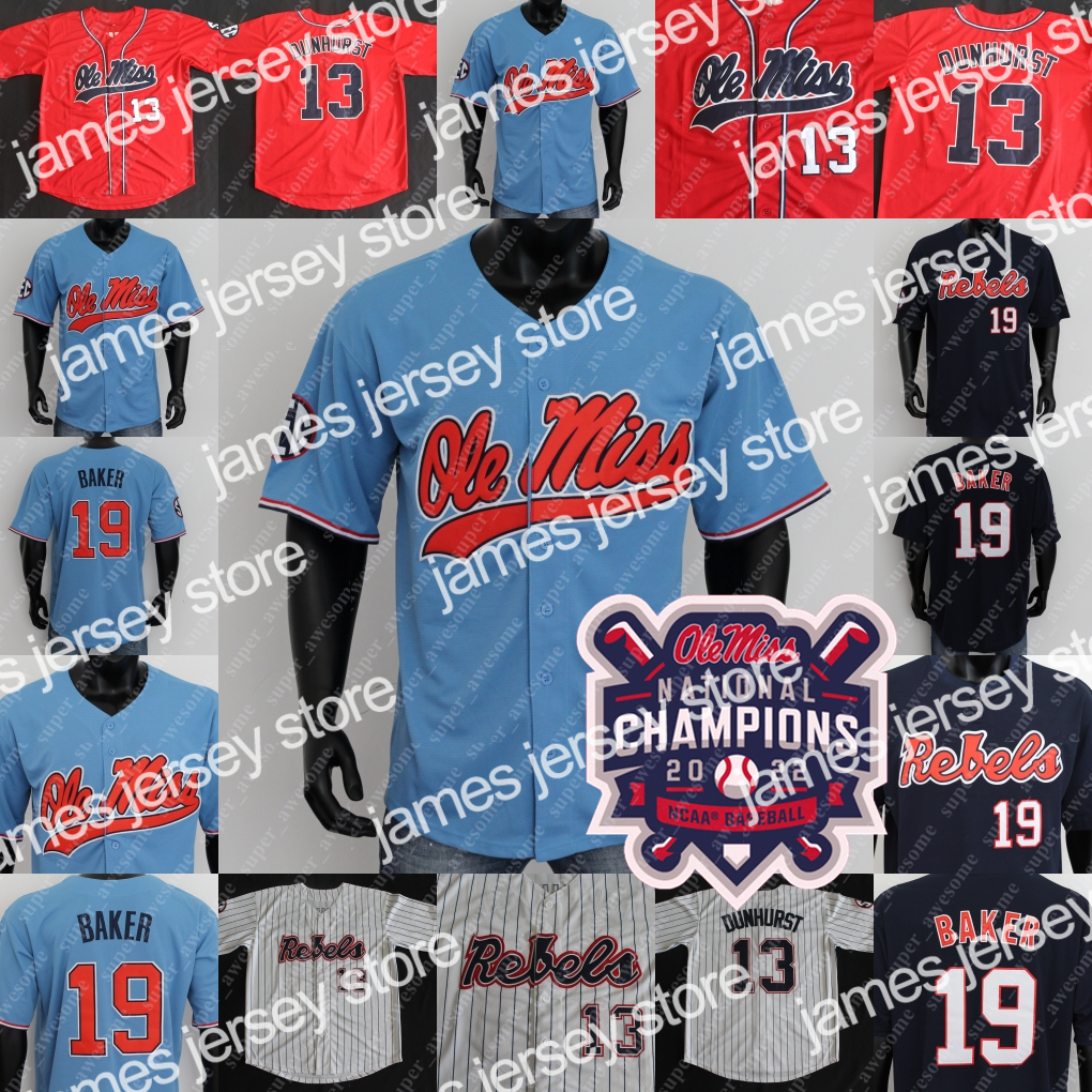 

2022 2022 Champions Ole Miss Rebels Baseball Jersey TJ McCants Jacob Gonzalez Anthony Servideo Peyton Chatagnier Elko Kevin Graham Hayden, Red 2022 champions patch