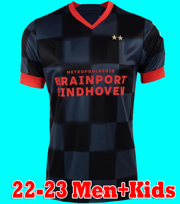 

22 23 PSVs soccer jerseys 2022 2023 Eindhoven ZAHAVI VINiCIUS MADUEKE GAKPO BRUMA VEERMAN M GOTZE max football shirts away black top thailand men kids kit, 22 23 away kids