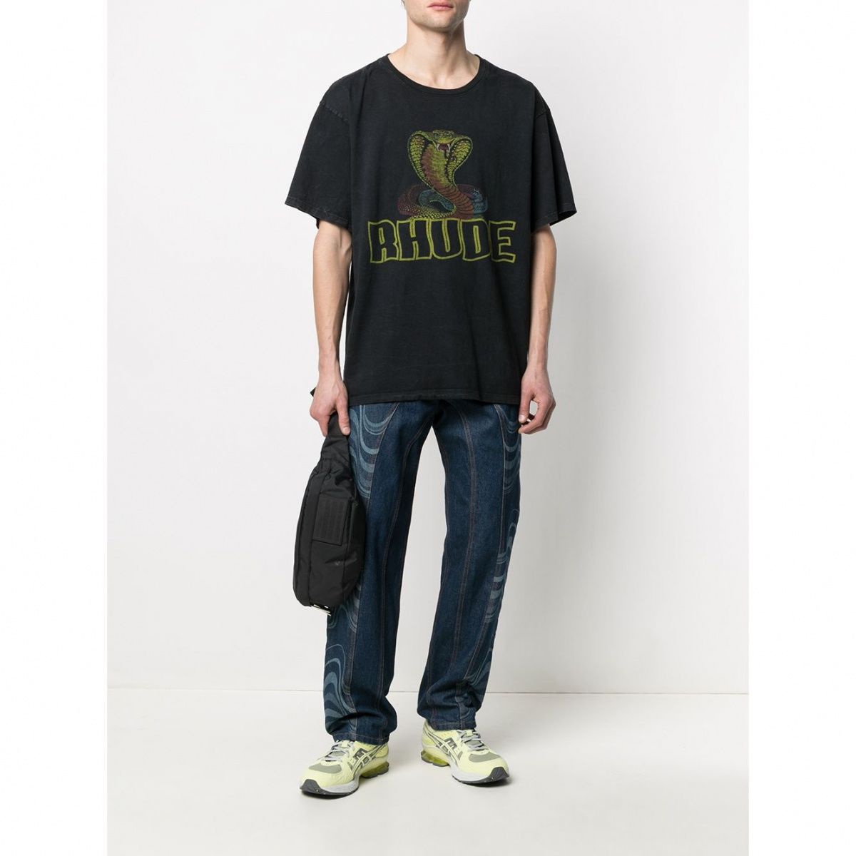 

Cotton Cobra Print Vintage Washed Old Retro High Street Men's and Women's Loose Round Neck Short-sleeved T-shirts, Black