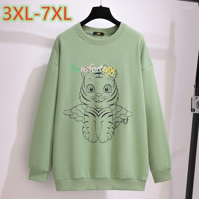 

Women's Plus Size T-Shirt 2022 Spring Autumn Women Clothing Large Pullover Long Sleeve Green Cotton Print Thick 3XL  5XL 6XL 7XL Meli22Wo
