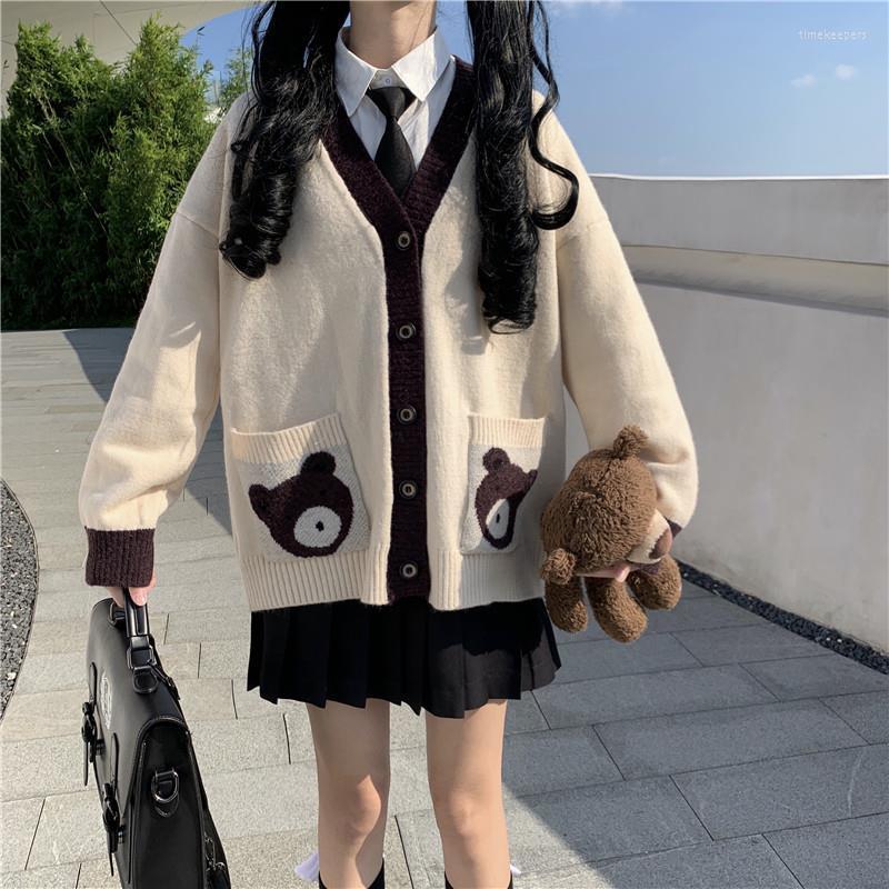 

Women' Knits & Tees Japanese Chic Kawaii Jk School Uniform Sweet Preppy Women Sweater 2022 Autumn Cartoon Printed Knitting Cardigan Time22, Brown