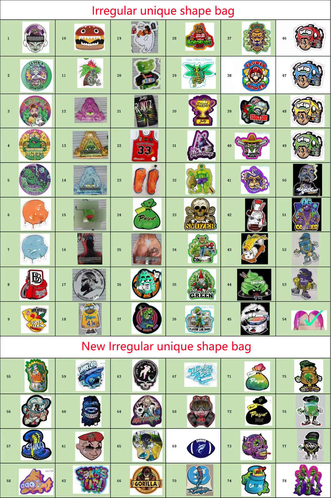 

empty irregular shaped mylar bags resealable zipper custom printedd backpack boyz die cut white runtz hamburger C the humb ldt cure payd Alien jokes up trufflez