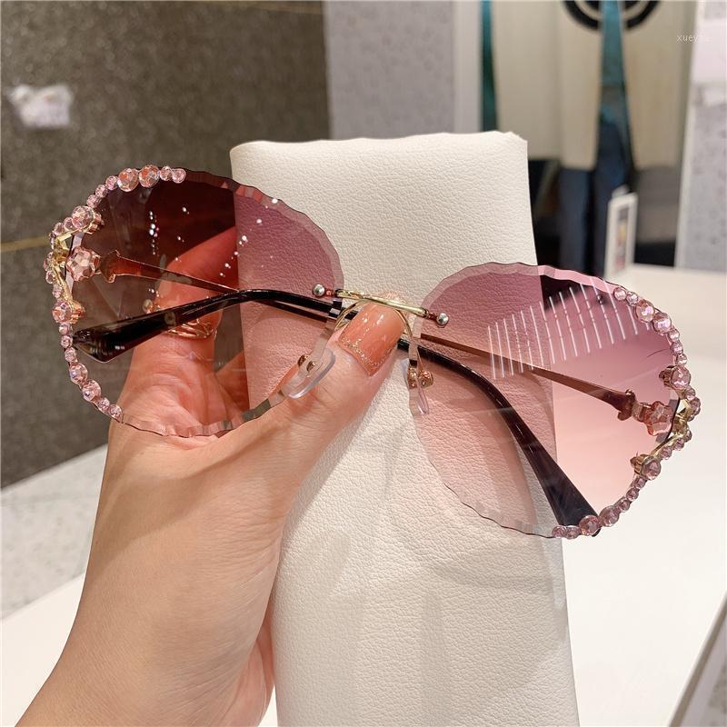 

Sunglasses Glasses Fashion Women's Round Frametrimmed Tiamond Design Pinkluxury Sun for Women Kammpt Vintage Uv400sunglasses