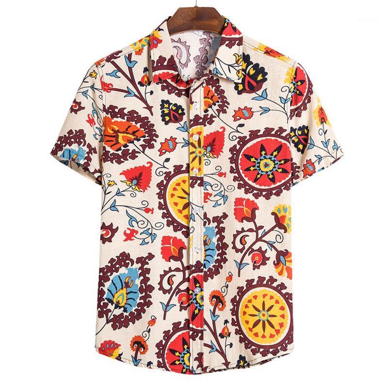 

Men's Casual Shirts Hawaiian Men Vintage Print Summer Short Sleeve Loose Man Male Fashion Shirt Plus Size Camisa, As pic