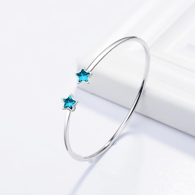 

Bangle Sole Memory Azure Star River Five-pointed Blue Tide Silver Color Female Literary Resizable Bangles SBR101Bangle