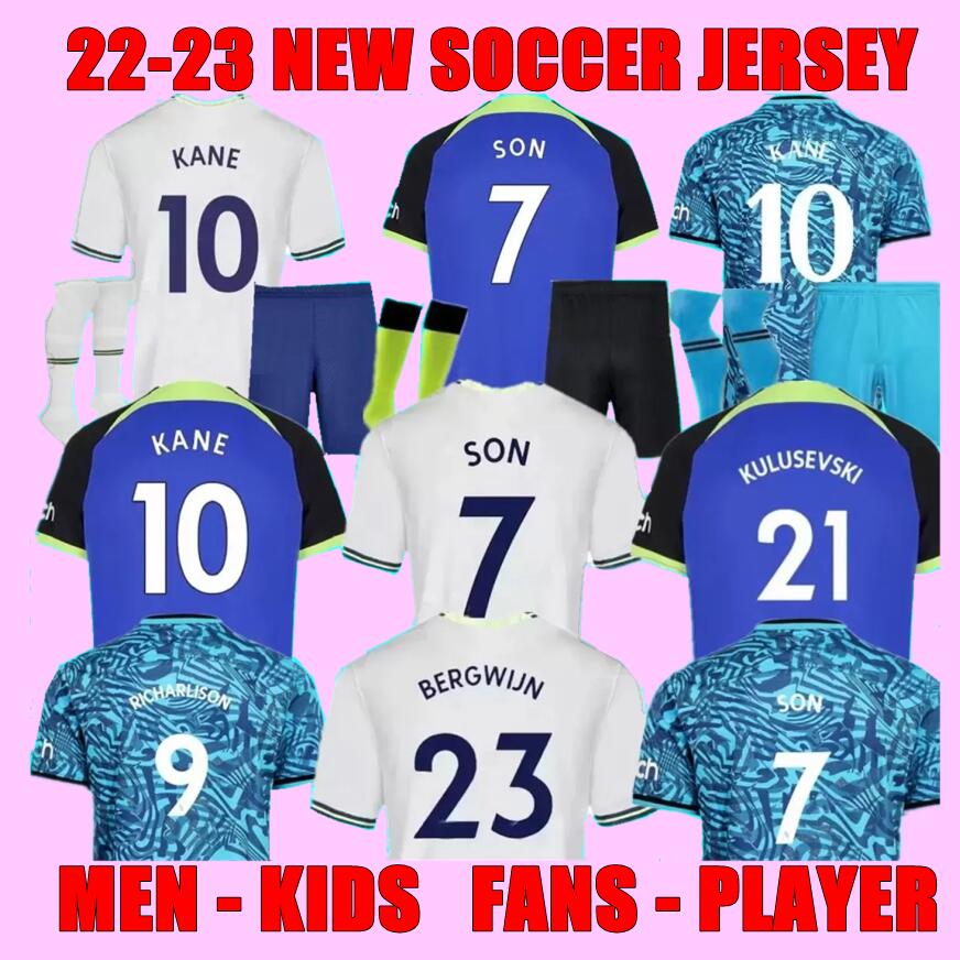 

22 23 KANE SON BERGWIJN Soccer Jerseys KULUSEVSKI HOJBJERG colorful Away 2022 2023 PERISIC Third 3rd ROMERO TOtten Football kit shirt purple BENTANCUR Men kids sets, 18