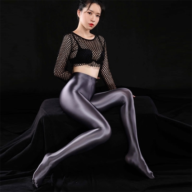 

Sexy Women Plus Size Shiny Full Pencil Pants Sexy Leggings Sexy Hips Capris Sheer Full Pants Candy Color Smooth Dance Wear F24 201228, Black