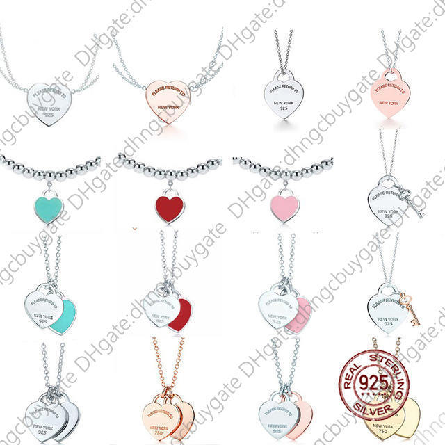 

Tiff Necklace Designer Silver Pendant Necklaces Female Jewelry Exquisite Craftsmanship with Official Classic Blue Heart Wholesale LuxuryMother's Day gift