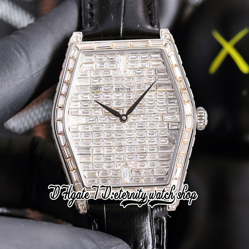 

TWF Malte Paved Baguette Diamonds Dial A21j Automatic Mens Watch Iced Out baguette cut Diamond Bezel Black Leather Strap Super Edition eternity Jewelry Watches, Watch waterproof production cost