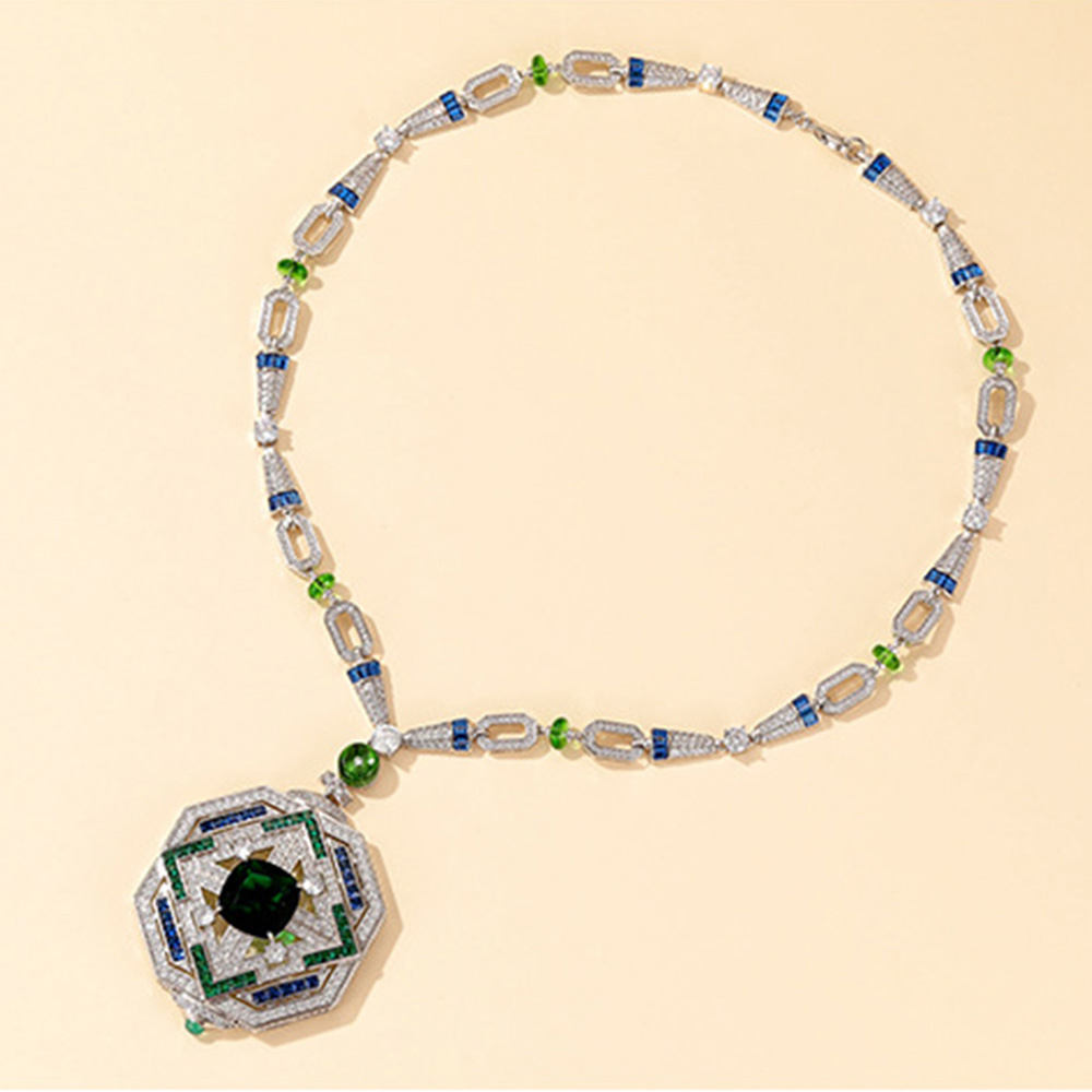 High-end Luxurious Ball Lady Necklace Party gathering circular noble circular Superior quality Colored artificial stoneTassels Full body dril Nec
