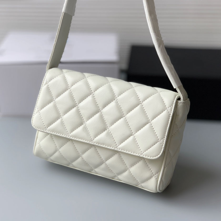 

2022Ss French Quilted Flap Bag Lambskin Black White Classic Vintage Check Hardware Leather Shoulder Strap Bag Designer Luxury Ladies Underarm Handbag 23x17x6CM, Box
