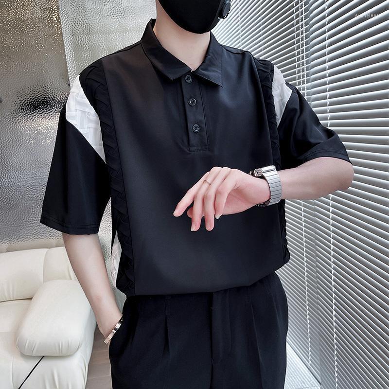 

Men's Polos Fashion Patchwork Shirts For Men 2022 Summer Short Sleeve Loose Casual Korean Lapel Tee Tops Oversized ClothingMen's Men'sMen's, Black