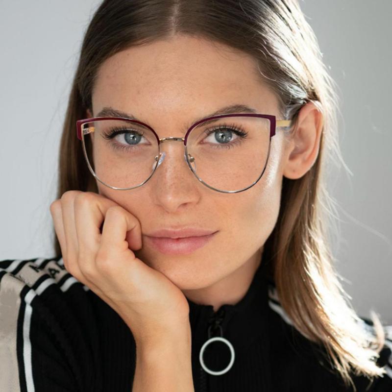 

Sunglasses 80551 Spring Leg Anti Blue Light Spectacle Frame Cat Eye Women Optical Fashion Prescription Computer Eyeglasses