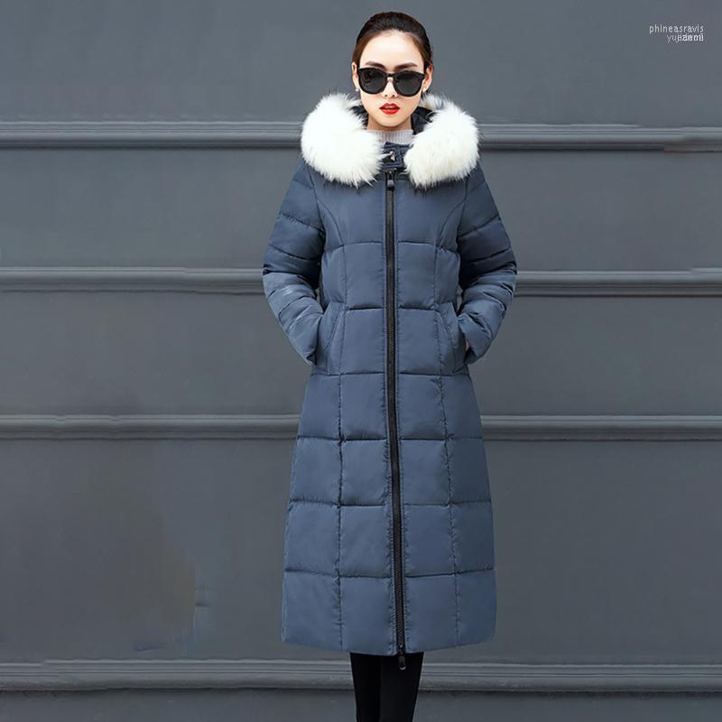 

Women's Down & Parkas With Pockets Faux Fur Hooded Over Knee Daily Thickening Windproof Zipper Warm Solid Winter Women Coat Long Sleeve Slim, Black
