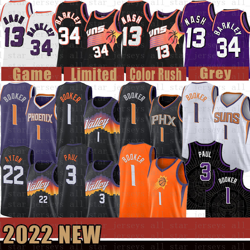 

13 34 22 Devin Booker Chris Paul Basketball Jersey Phoenixs Sun 1 3 Steve Nash Charles Barkley DeAndre Ayton Blue
