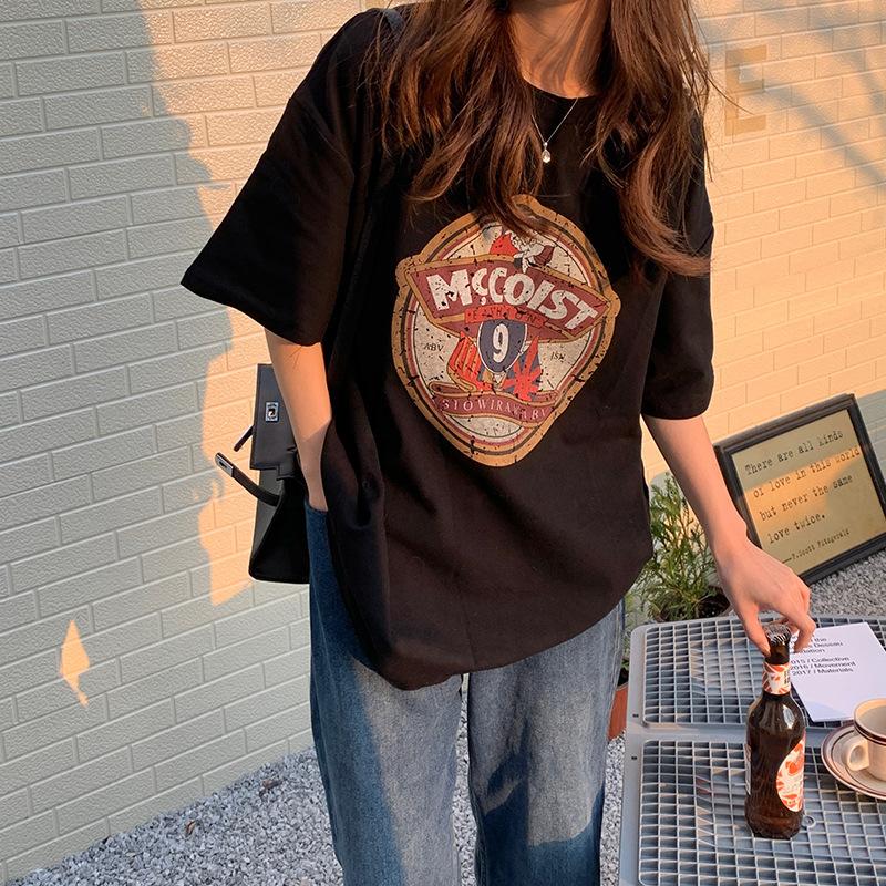 

Women's T-Shirt 2022 Summer Cotton Women Korean Fashion Print Loose Tees Top Female Short Sleeve O-neck Y2K Oversized T-shirtWomen's, Black