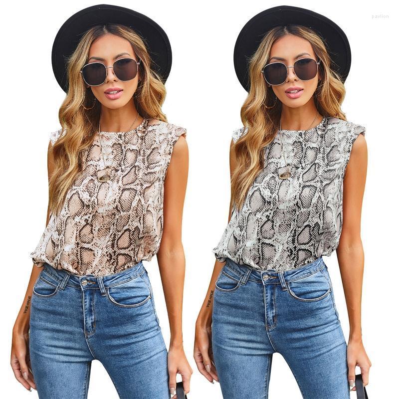 

Women' Tanks & Camis H9ED Women Sleeveless Round Neck Tank Top Boho Snakeskin Leopard Printed Casual Loose Vest Shoulder Padded Shirts Blou, Black