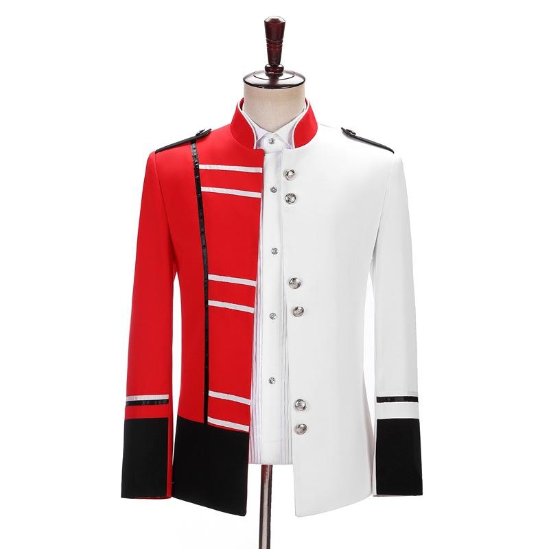 

Men's Suits & Blazers Mens Splice Design Red White Stand Collar European Court Stage Military Uniform Costume Bar Singer Host Performance Co, Multi