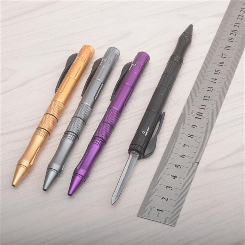 

1Pcs Automatic Tactical knife Pen 440C Satin Double Action Blade Aviation Aluminum Handle EDC Pocket Knives 4 Handles Colors285g3179