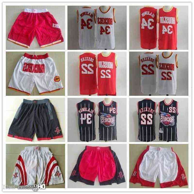 

Houston''Rockets''Men jersey Hakeem 34 Olajuwon Clyde 22 Drexler Basketball Shorts Basketball Jerseys red white navyAA3J, Color