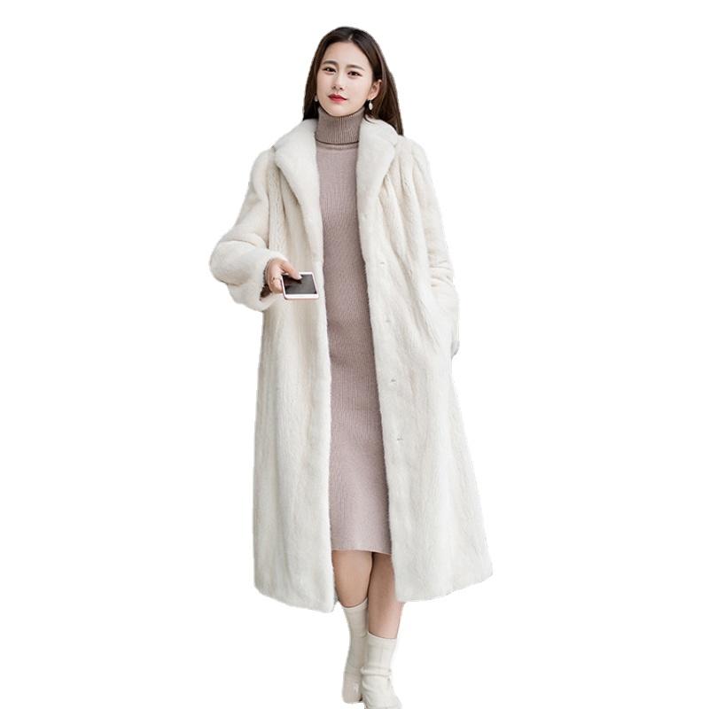 

Women's Fur & Faux Women's Fashion Winter 120cm Long Velvet Mink Warm Coat Slim Slimming Single Breasted Solid V-Neck NoWomen's, White