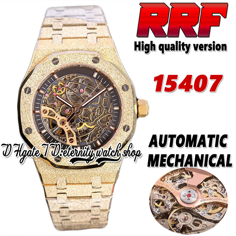 

2022 RRF 41MM gb15407 Automatic Mechanical Mens Watch jc15412 Gold Case Skeleton Black Dial Double Balance Frost Gold Craft Bracelet Sport eternity Watches 3A, Watch waterproof production cost