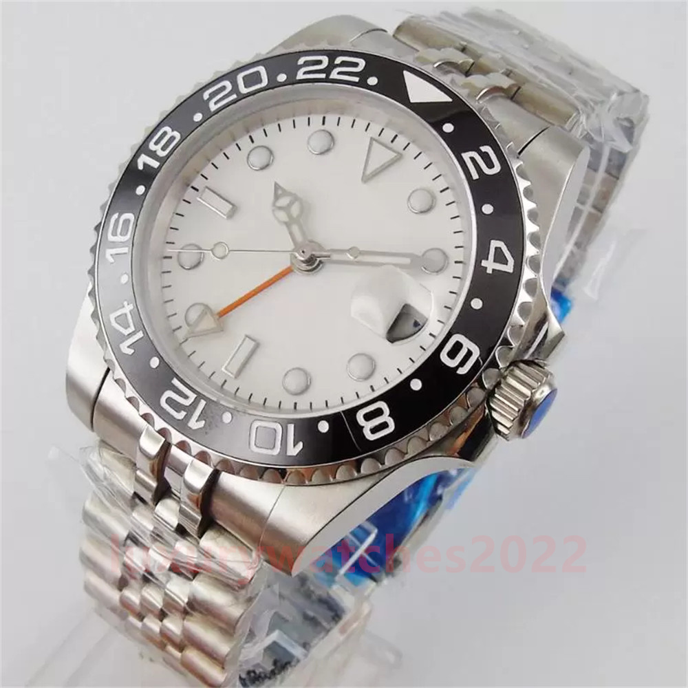

Mens Watch 40MM White Dial Automatic Asia 2813 Movement Sapphire Glass Hand Date Window Sterile Jubilee Fine Steel Mental Strap Black Ceramic Bezel Wristwatch