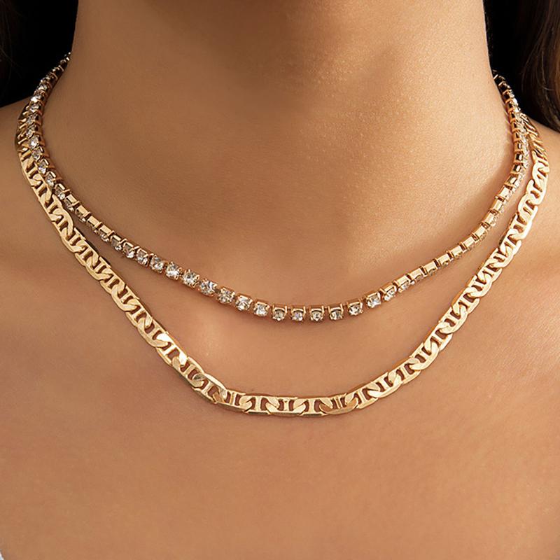 

Chokers Vintage 2022 Multilayer Simple Metal Clavicle Collars Women's Shiny Crystal Rhinestones Sweet Necklace Girls Fashion JewelryChok