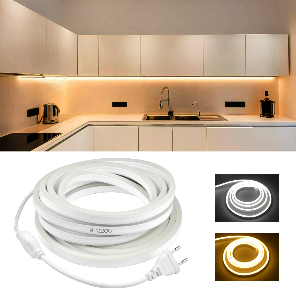 

Vanity Lights 220V Flexible Tape Neon LED Strip Light 120LEDs/M Waterproof Rope Tube DIY Christmas Holiday Decoration Lights 1M 2M 3M 4M 5M