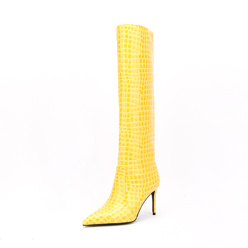 

2022 autumn winter new women's boots European and American fashion stone pattern stiletto high-heeled knee sleeve boots, Wj&454-red