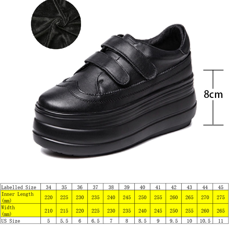 

Genuine Leather Women Casual Shoes Hook Loop Platform Wedge Women Fashion Sneakers Spring Autumn Warm Fur Winter Shoes, Black has no plush