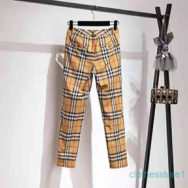 

Brand Burbr pants European station bushbury counter authentic high-end British Plaid stripe straight pencil women's casual E3VB, Beige