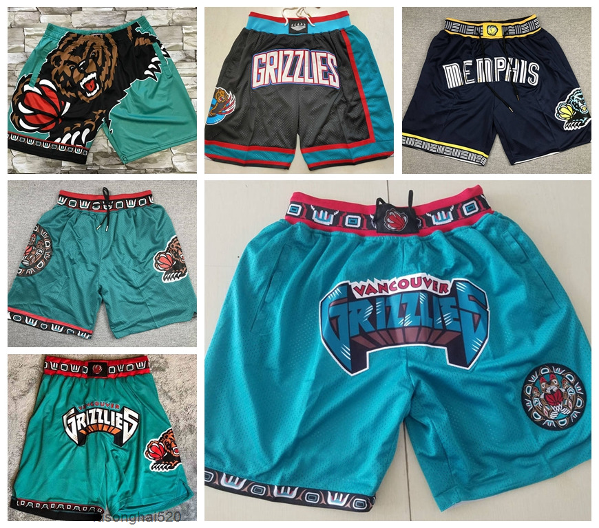 

Memphis''Grizzlies''Men Basketball Shorts JUST DON Stitched Mitchell and Ness With Pocket Zipper Sweatpants Mesh Retro Sport PANTS S-3XL