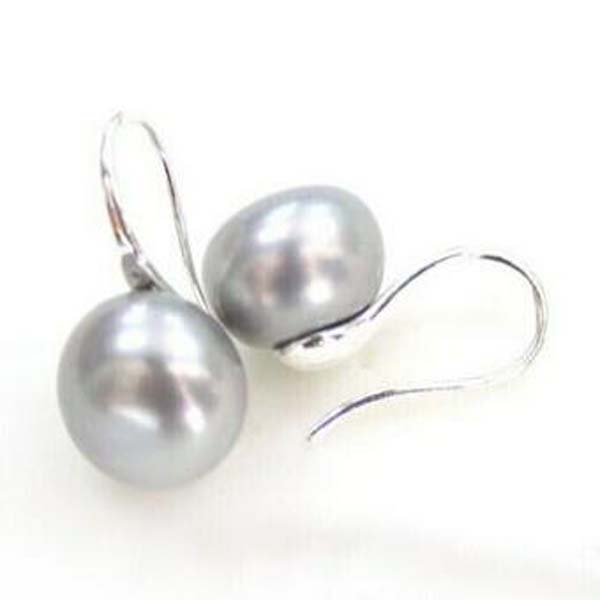 

11-12mm Genuine Natural Silver Gray Freshwater Pearl Earring
